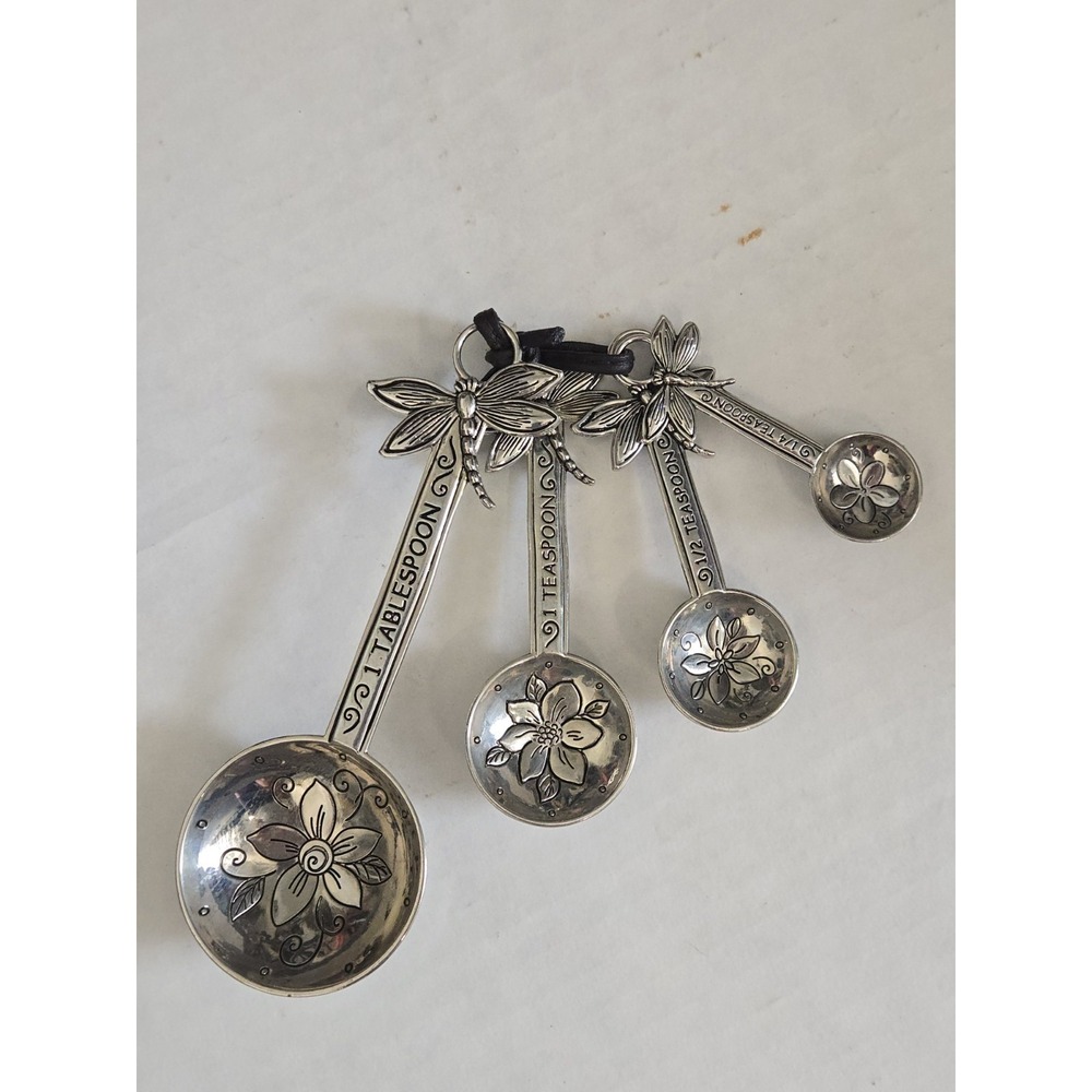 Ganz 4 PC Decorative Floral Dragonfly Embossed Metal Measuring Spoon Set
